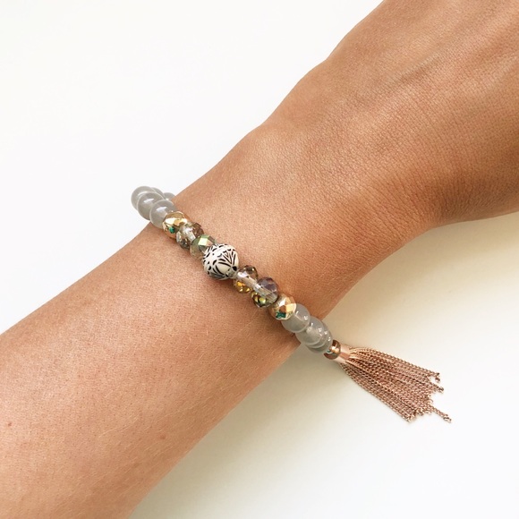 Express Jewelry Express Beaded Rose Gold Tassel Bracelet Set Poshmark